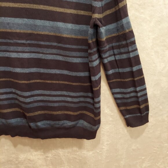 Claiborne Sweater Mens Large Blue Striped V-Neck Pullover career retro hipster - Picture 8 of 13